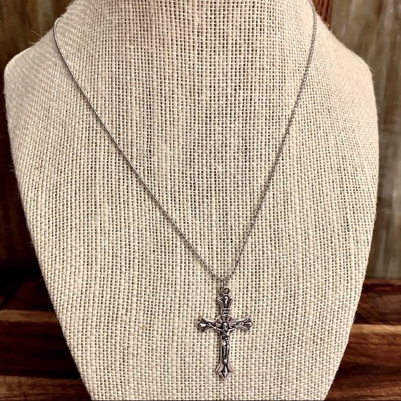 Platinum Plated Ball Chain Holy Ghost Cross Pendant Necklace - Picture 3 of 5